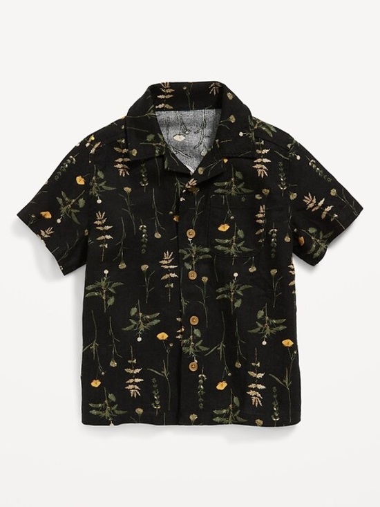 Old Navy Other - NWT Old Navy Linen Black Botanical Floral Print Button Down Shirt Size 3T